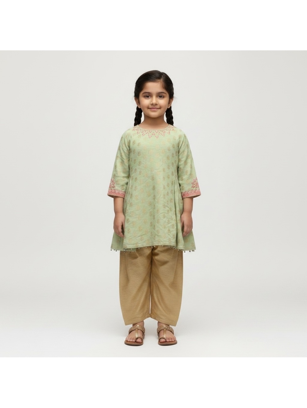 NWT Khaadi Girls Embroidered A-Line Kurta Dress | Mint Green | Size 6-7 Years